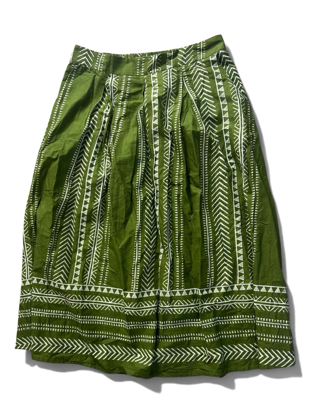 Kaktus Olive Green Geometric Block-Print Midi Skirt NWT Size XL